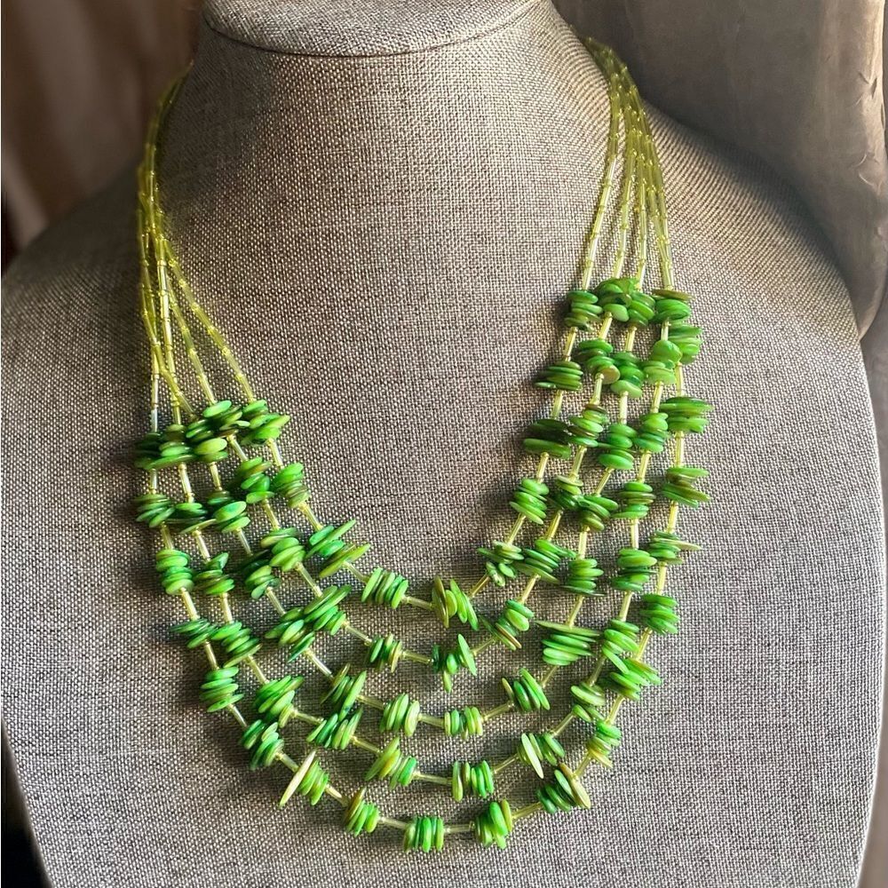 Vintage Multilayered Green MOP Necklace